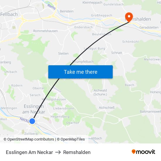 Esslingen Am Neckar to Remshalden map