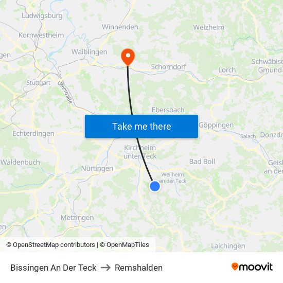 Bissingen An Der Teck to Remshalden map