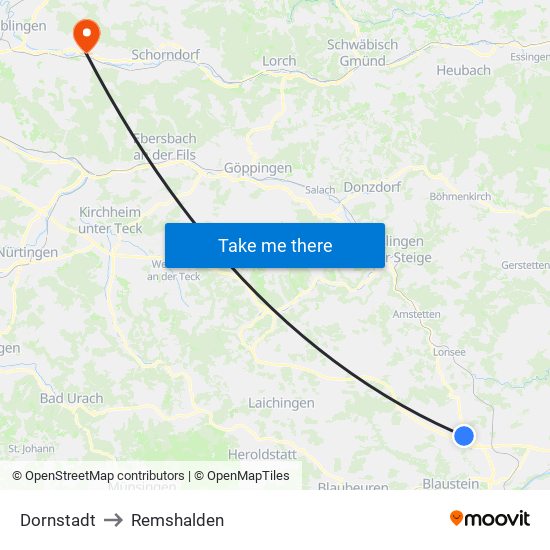 Dornstadt to Remshalden map