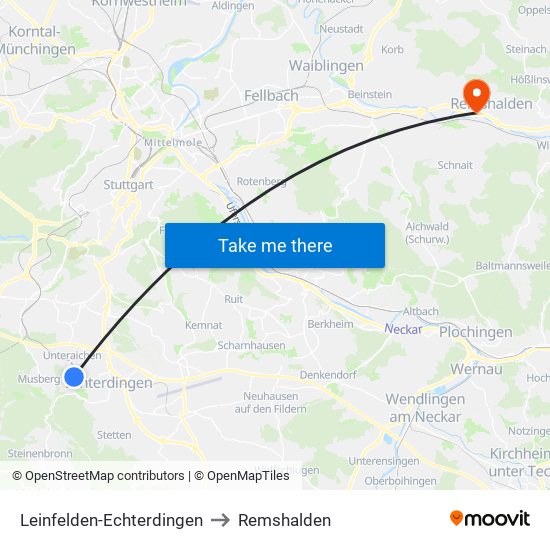 Leinfelden-Echterdingen to Remshalden map