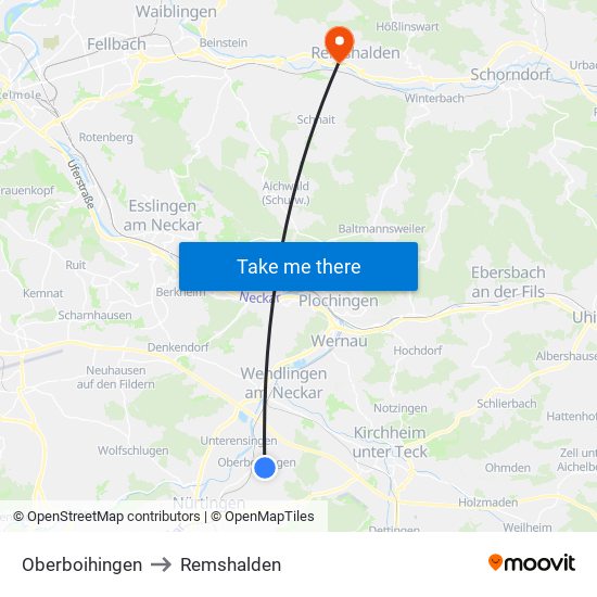 Oberboihingen to Remshalden map