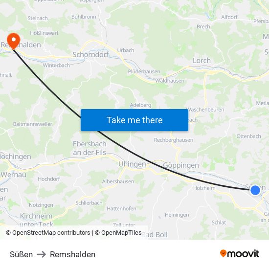 Süßen to Remshalden map