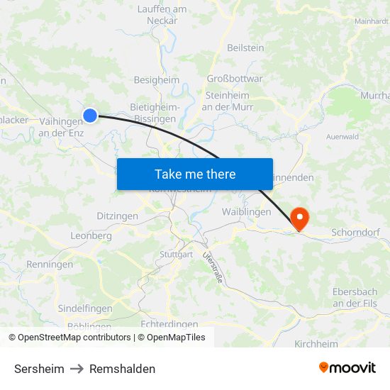 Sersheim to Remshalden map