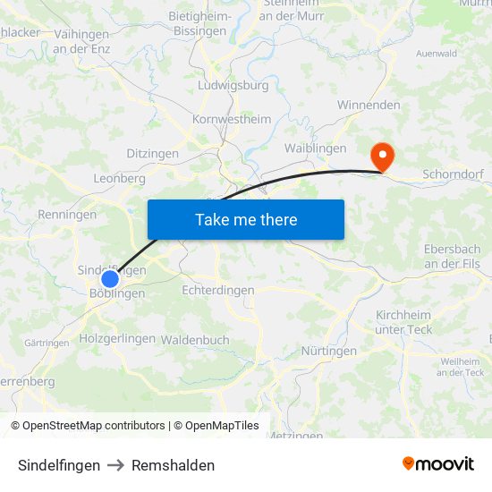 Sindelfingen to Remshalden map