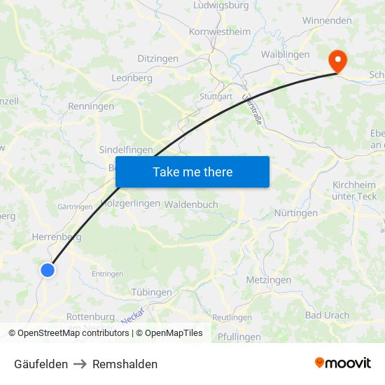 Gäufelden to Remshalden map