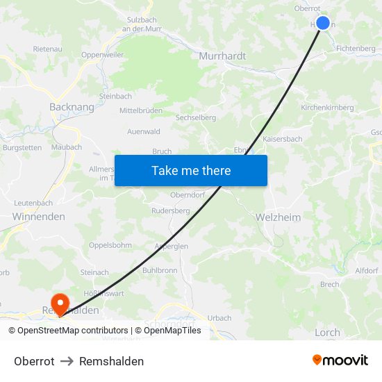 Oberrot to Remshalden map