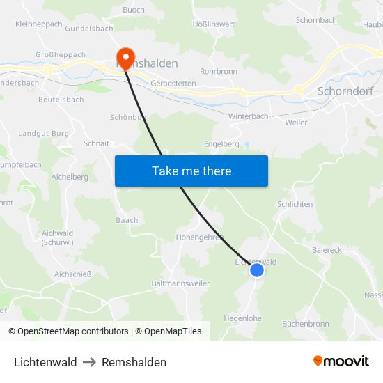 Lichtenwald to Remshalden map