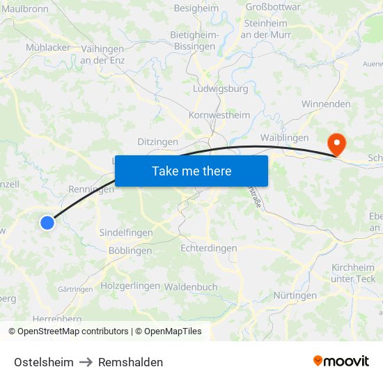 Ostelsheim to Remshalden map