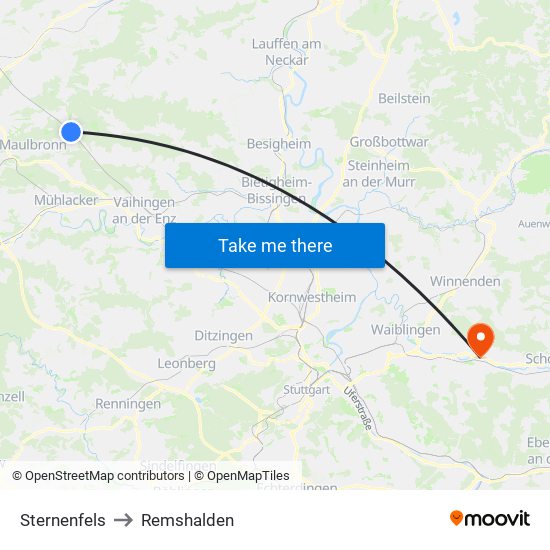 Sternenfels to Remshalden map