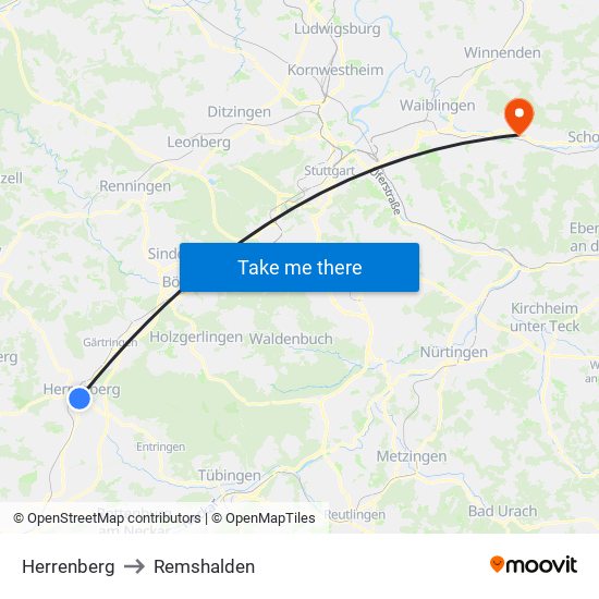 Herrenberg to Remshalden map