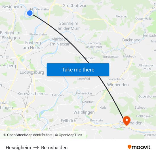 Hessigheim to Remshalden map