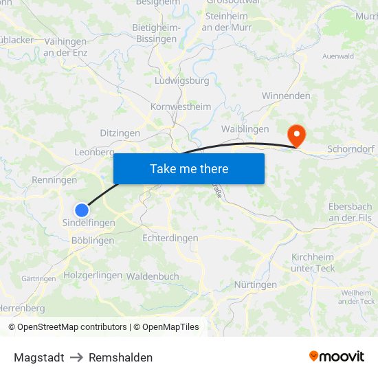 Magstadt to Remshalden map