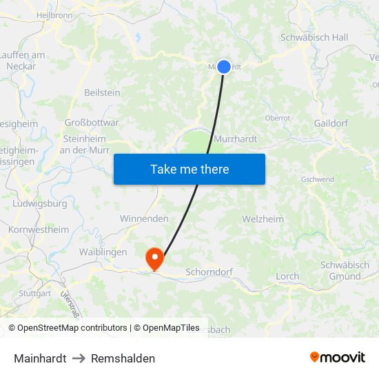 Mainhardt to Remshalden map