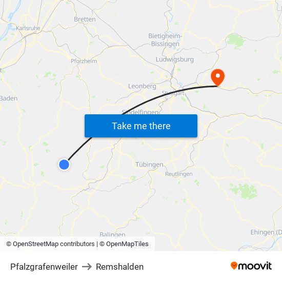 Pfalzgrafenweiler to Remshalden map