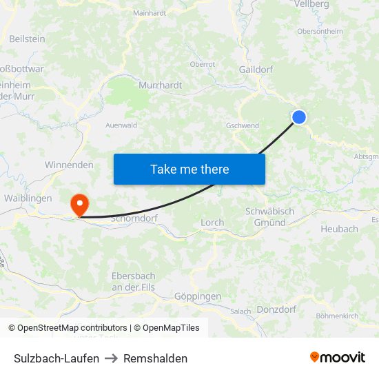 Sulzbach-Laufen to Remshalden map