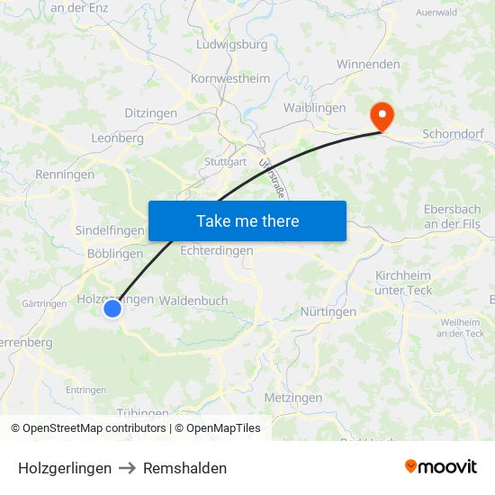 Holzgerlingen to Remshalden map