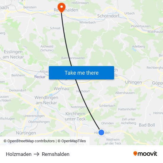 Holzmaden to Remshalden map