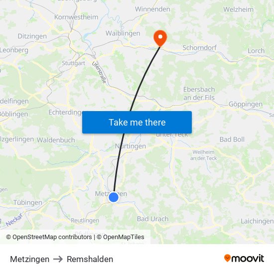 Metzingen to Remshalden map