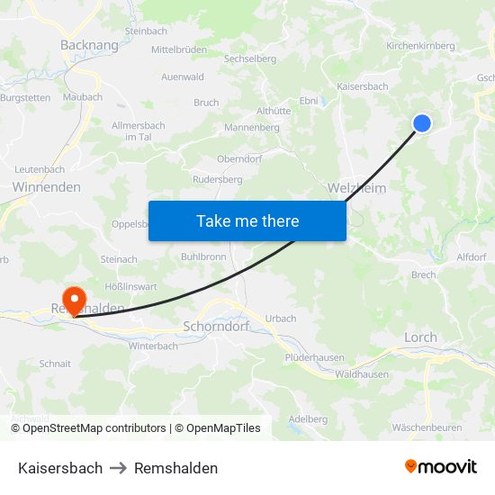 Kaisersbach to Remshalden map