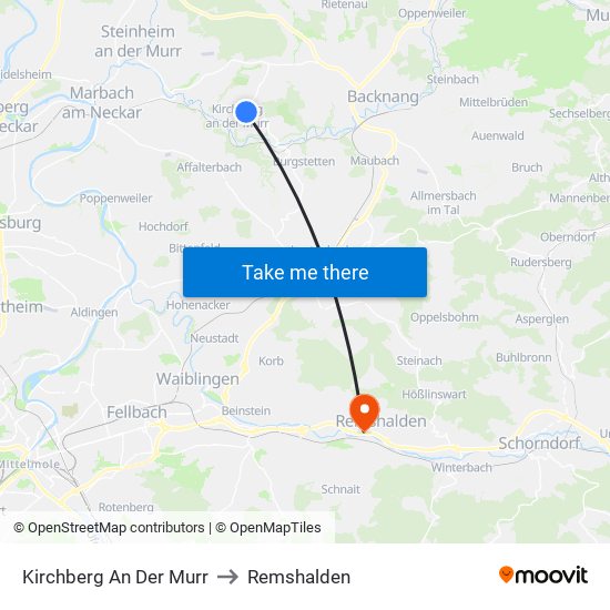 Kirchberg An Der Murr to Remshalden map