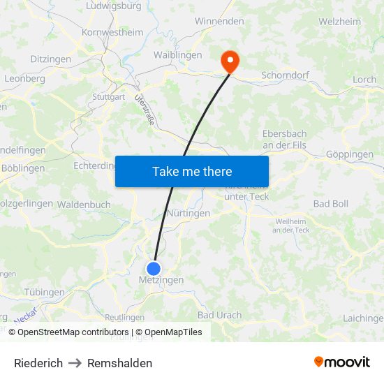 Riederich to Remshalden map