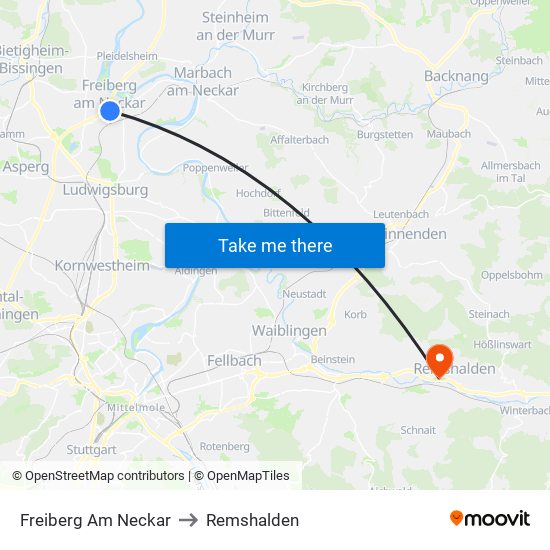 Freiberg Am Neckar to Remshalden map