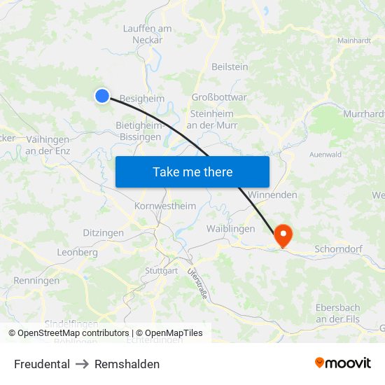 Freudental to Remshalden map