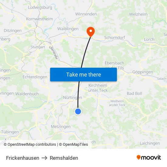 Frickenhausen to Remshalden map