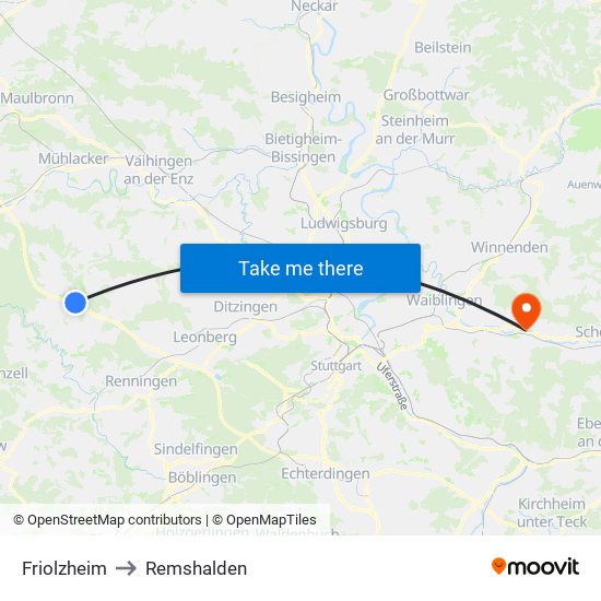 Friolzheim to Remshalden map