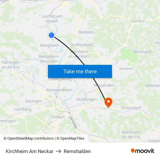 Kirchheim Am Neckar to Remshalden map