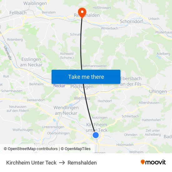 Kirchheim Unter Teck to Remshalden map