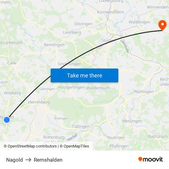 Nagold to Remshalden map