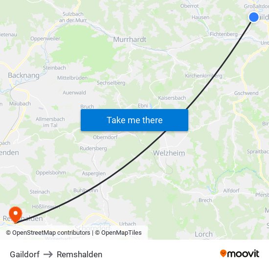 Gaildorf to Remshalden map