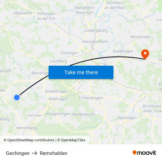 Gechingen to Remshalden map