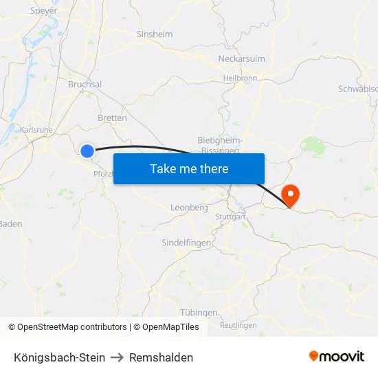 Königsbach-Stein to Remshalden map