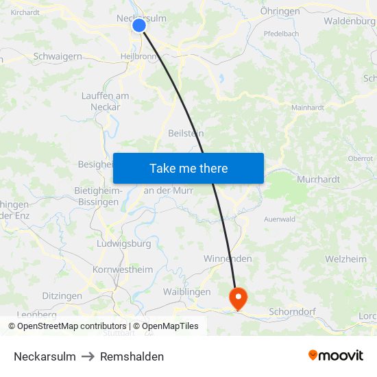 Neckarsulm to Remshalden map