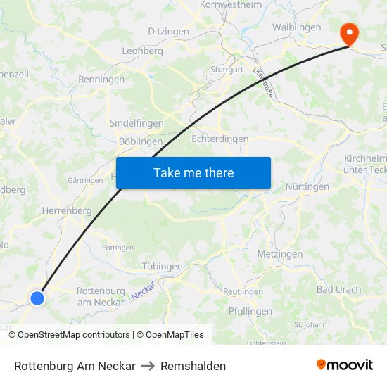 Rottenburg Am Neckar to Remshalden map