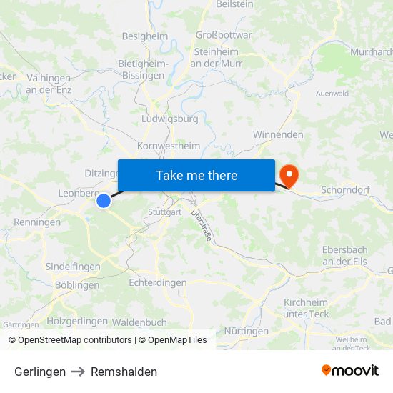 Gerlingen to Remshalden map