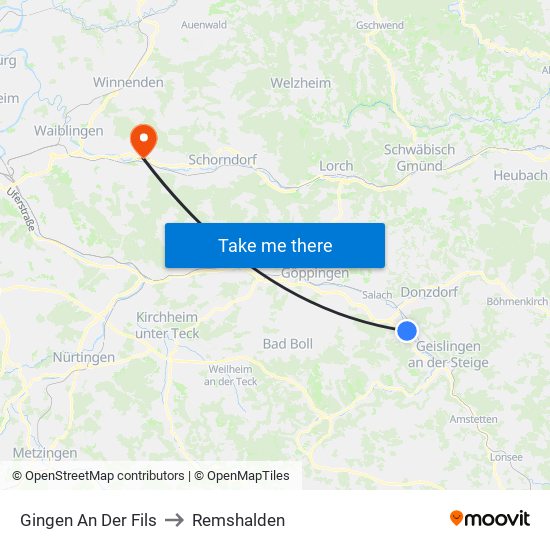 Gingen An Der Fils to Remshalden map