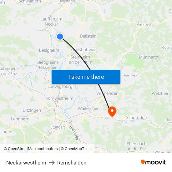 Neckarwestheim to Remshalden map