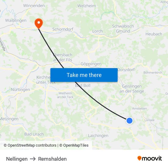 Nellingen to Remshalden map