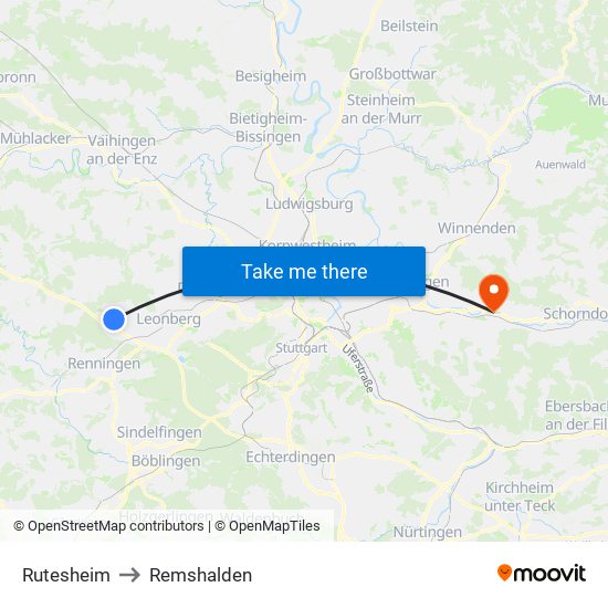 Rutesheim to Remshalden map