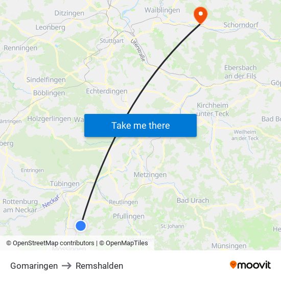 Gomaringen to Remshalden map