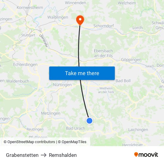 Grabenstetten to Remshalden map