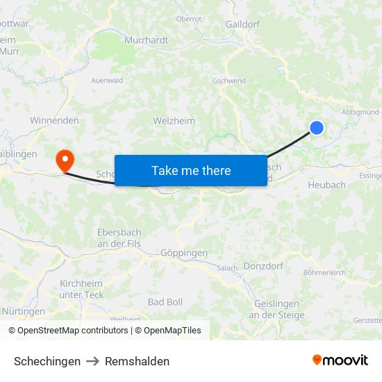 Schechingen to Remshalden map