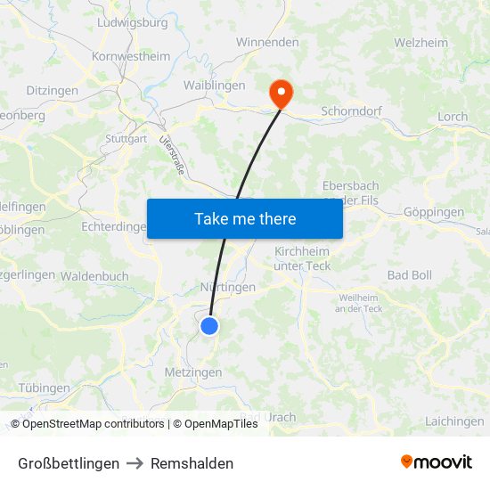 Großbettlingen to Remshalden map
