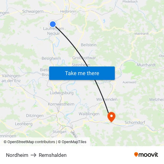 Nordheim to Remshalden map