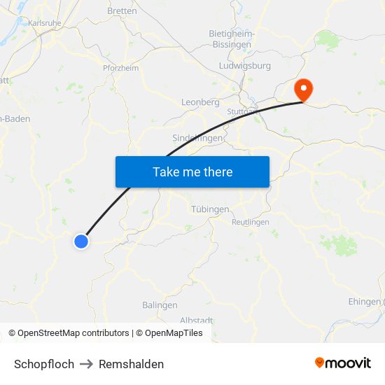 Schopfloch to Remshalden map