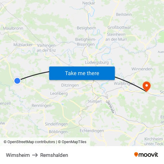 Wimsheim to Remshalden map
