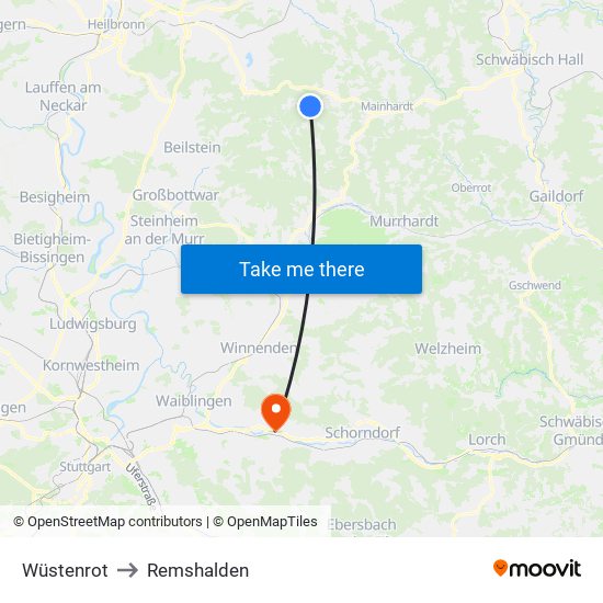 Wüstenrot to Remshalden map